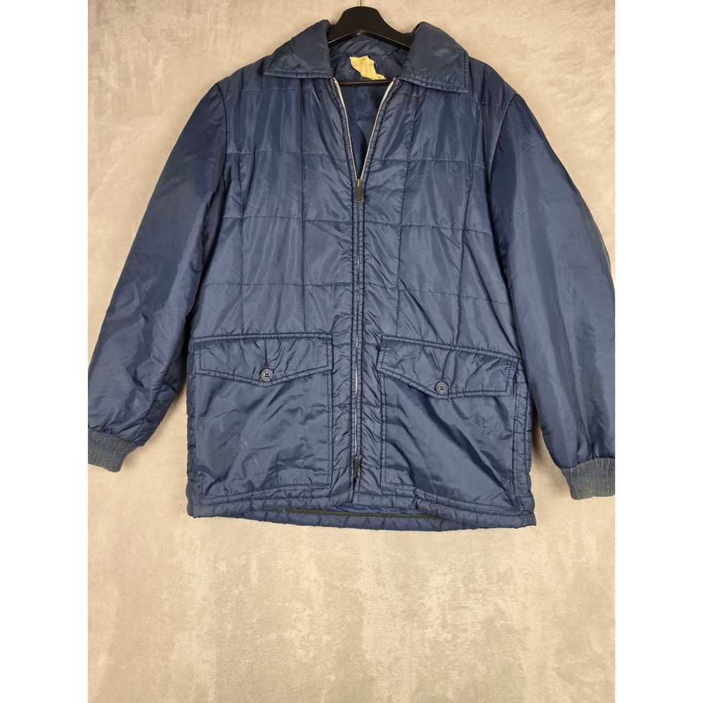Vintage Sears Fieldmaster Quilted Puffer Jacket Mens L Blue Talon Zip 70s 80s